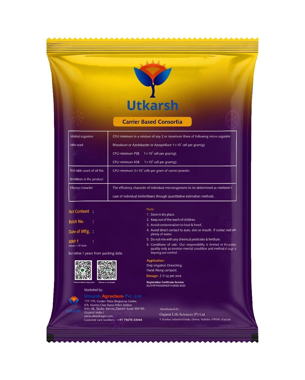Utkarsh Microbes (Carrier Based Consortia Biofertilizer - Azotobacter, Acetobacter, Rhizobium, Phosphorus Solubilizing Bacteria PSB, Potassium Mobilizing Bacteria KMB) (900 gm; Pack of 1) - Image 3