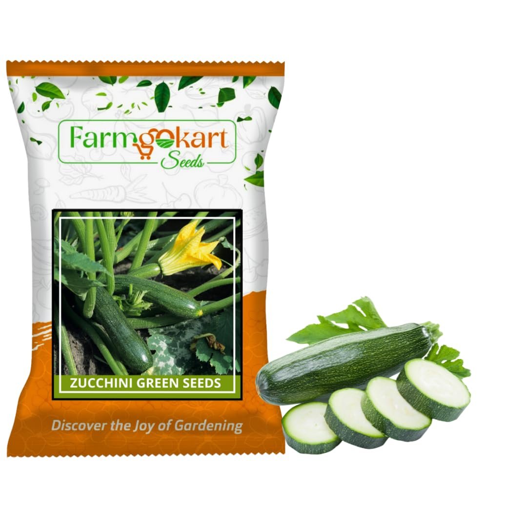 Farmgokart ~ Zucchini Green Long F1-Hybrid Planting Seeds, – ideal for both home gardening, Open farming, and Poly Houses, Seed Count - 10 Grams - Appx Seed Count 65-70 Nos