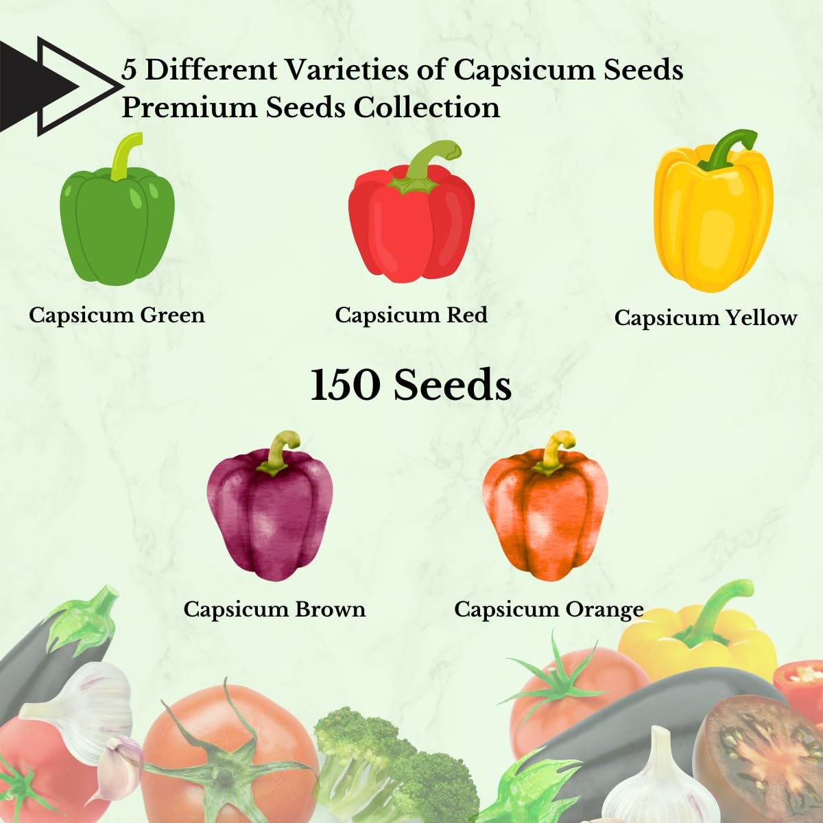 Saphirre Seeds Easy to Grow Capsicum Seeds Combo| 5 Different Varieties (Red, Yellow, Green, Brown, Orange)| 150 Seeds| Seeds for Home Garden| 90%+ Germination Rate - Image 5