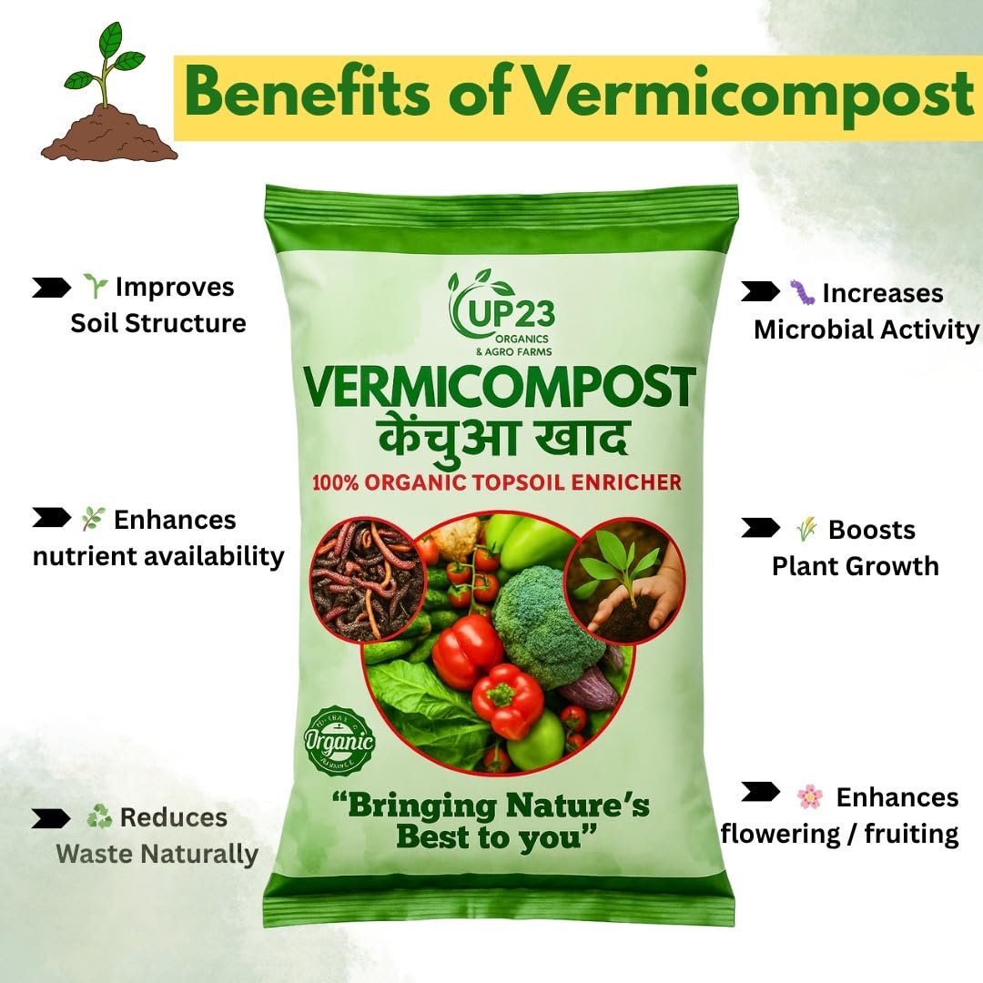 UP23 Organics Worm Castings Fertilizer | 100% Organic Vermicompost in Granular Powder Form | Natural Soil Enricher Plant Food for Indoor & Outdoor Plants, Vegetables, Herbs & Flowers (5kg) - Image 6