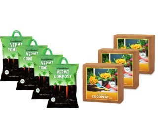 TrustBasket Organic Vermicompost Fertilizer Manure for Plants -20 kg & COCOPEAT Block - EXPANDS to 225 litres of Coco PEAT Powder (Set of Three 5kg Blocks) Combo