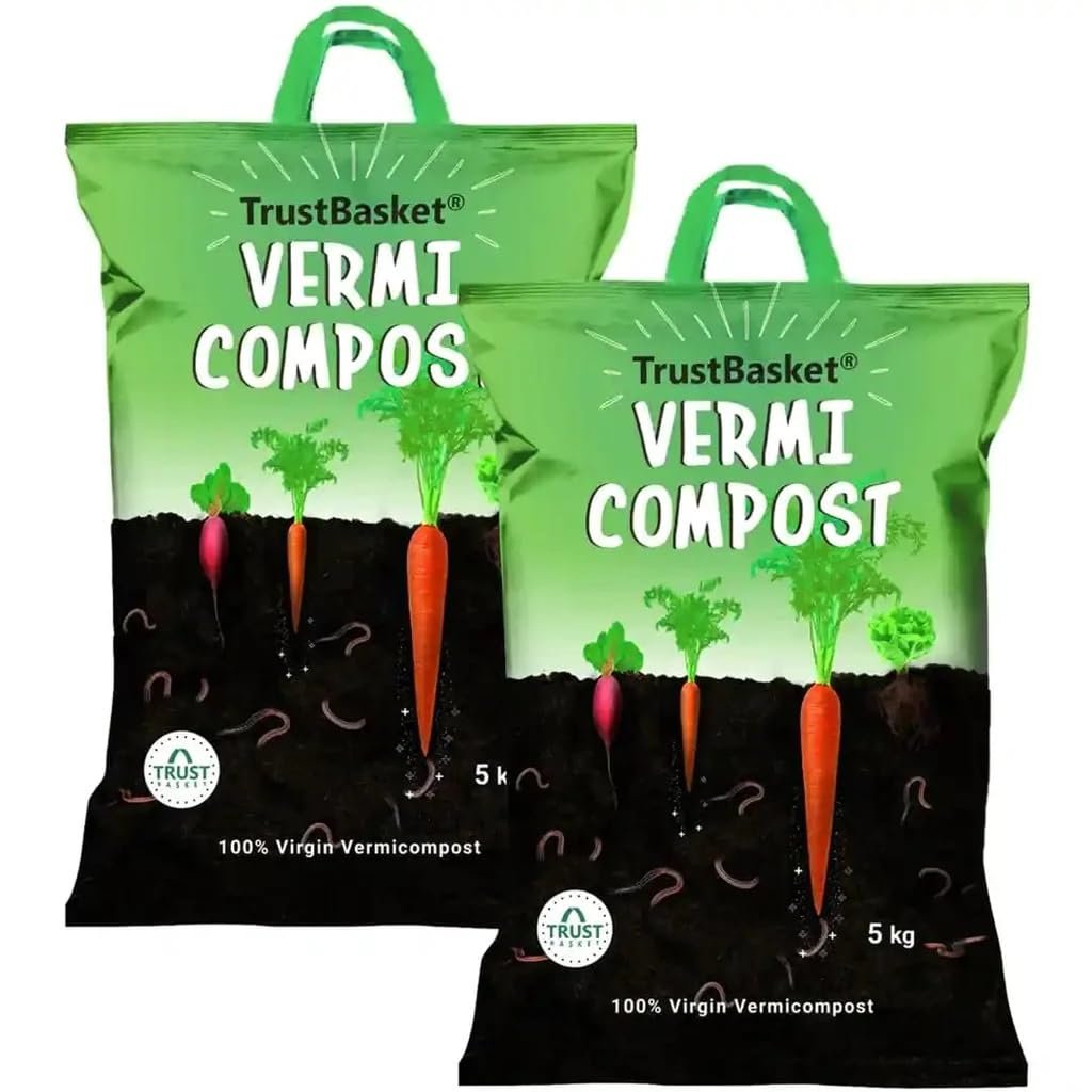 TrustBasket Vermicompost 10kg 100% Natural Organic Fertilizer for Plants, Nutrient-Rich Compost for Home Garden | Improves Plant Health, Water Retention & Soil Quality | Ideal for All Gardening Needs