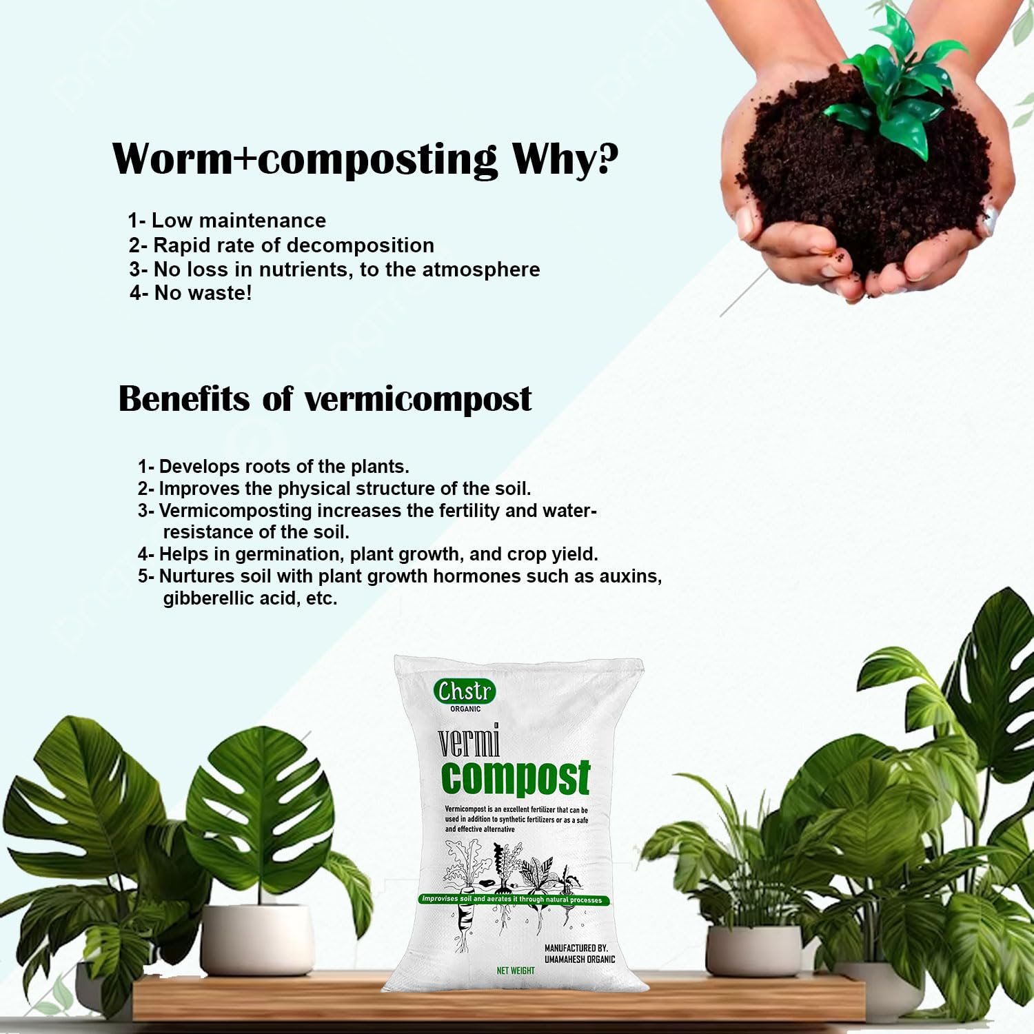 CHSTR Vermicompost Fertilizer Manure For Plants 5 Kg |Vermi compost for plant| Organic Manure for Plants | Fertilizer for Home Gardening | Natural Booster for Flowering Plant 5Kg - Image 8
