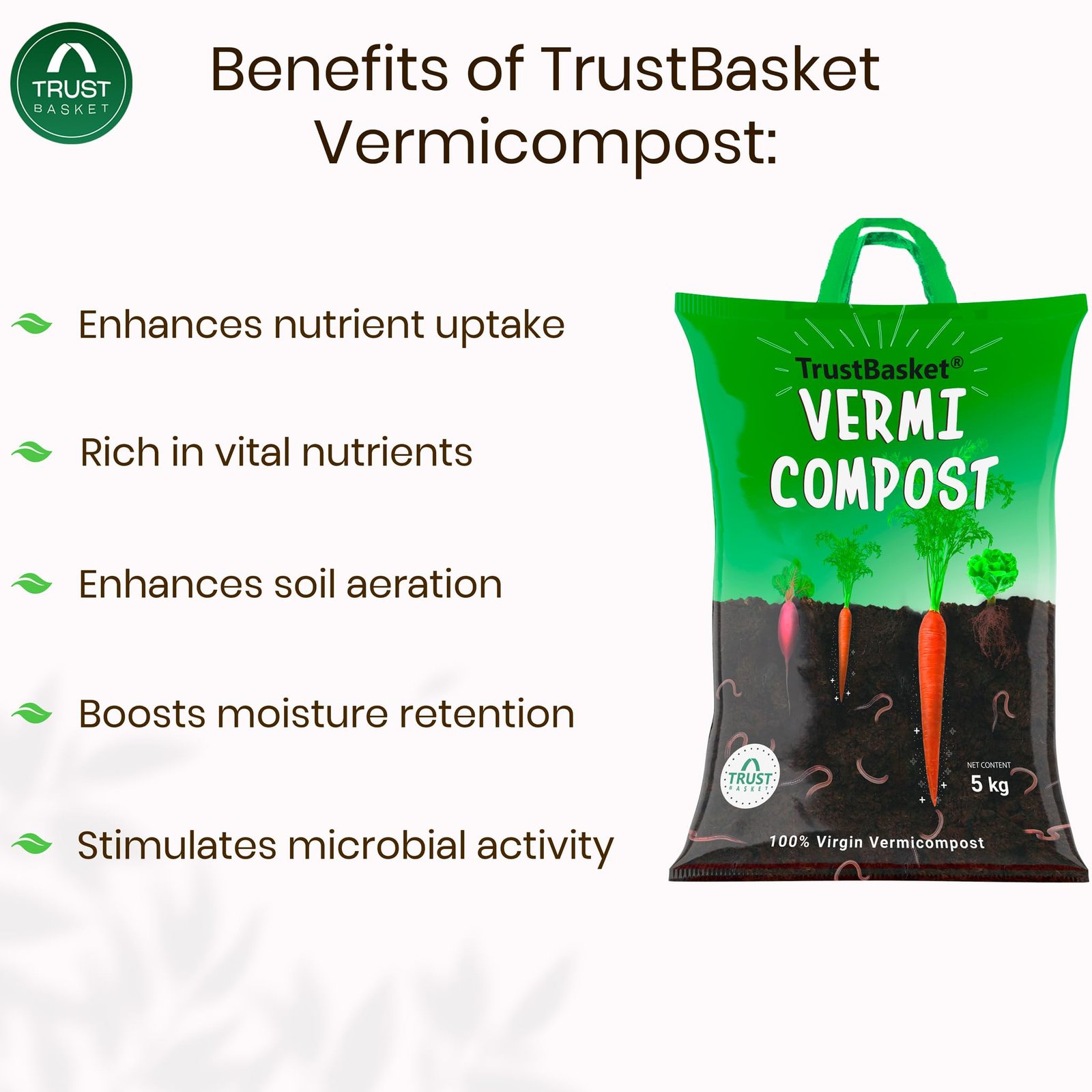 TrustBasket Vermicompost 10kg 100% Natural Organic Fertilizer for Plants, Nutrient-Rich Compost for Home Garden | Improves Plant Health, Water Retention & Soil Quality | Ideal for All Gardening Needs - Image 5