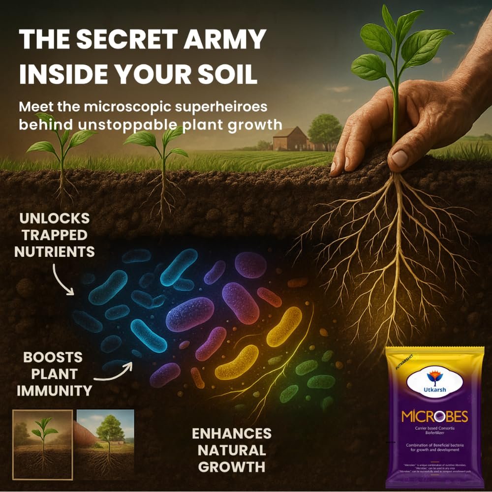 Utkarsh Microbes (Carrier Based Consortia Biofertilizer - Azotobacter, Acetobacter, Rhizobium, Phosphorus Solubilizing Bacteria PSB, Potassium Mobilizing Bacteria KMB) (900 gm; Pack of 1) - Image 7