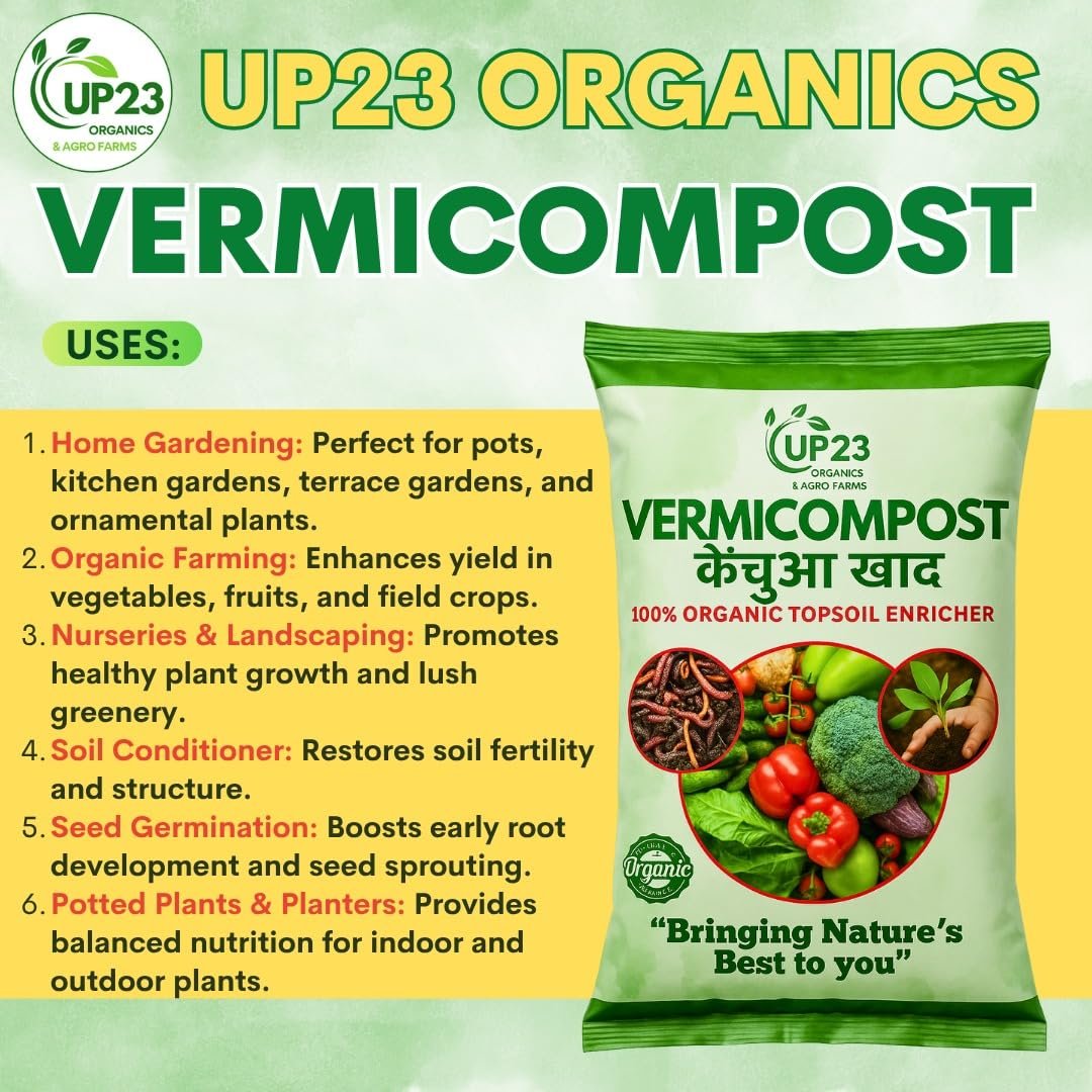 UP23 Organics Worm Castings Fertilizer | 100% Organic Vermicompost in Granular Powder Form | Natural Soil Enricher Plant Food for Indoor & Outdoor Plants, Vegetables, Herbs & Flowers (5kg) - Image 3
