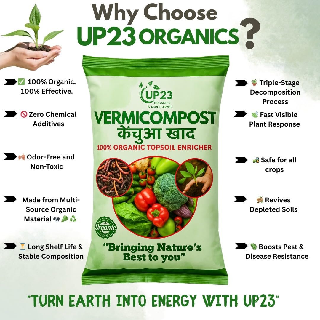 UP23 Organics Worm Castings Fertilizer | 100% Organic Vermicompost in Granular Powder Form | Natural Soil Enricher Plant Food for Indoor & Outdoor Plants, Vegetables, Herbs & Flowers (5kg) - Image 4