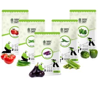 Seeds Cart Indian Veggie Combo (Tomato,Chilli, Brinjal, Okra, Capsicum) Planting Seeds | Non-Hybrid, Open Pollinated And Non-GMO | Vegetable Seed For Farming, Home & kitchen Garden (Approx 960)
