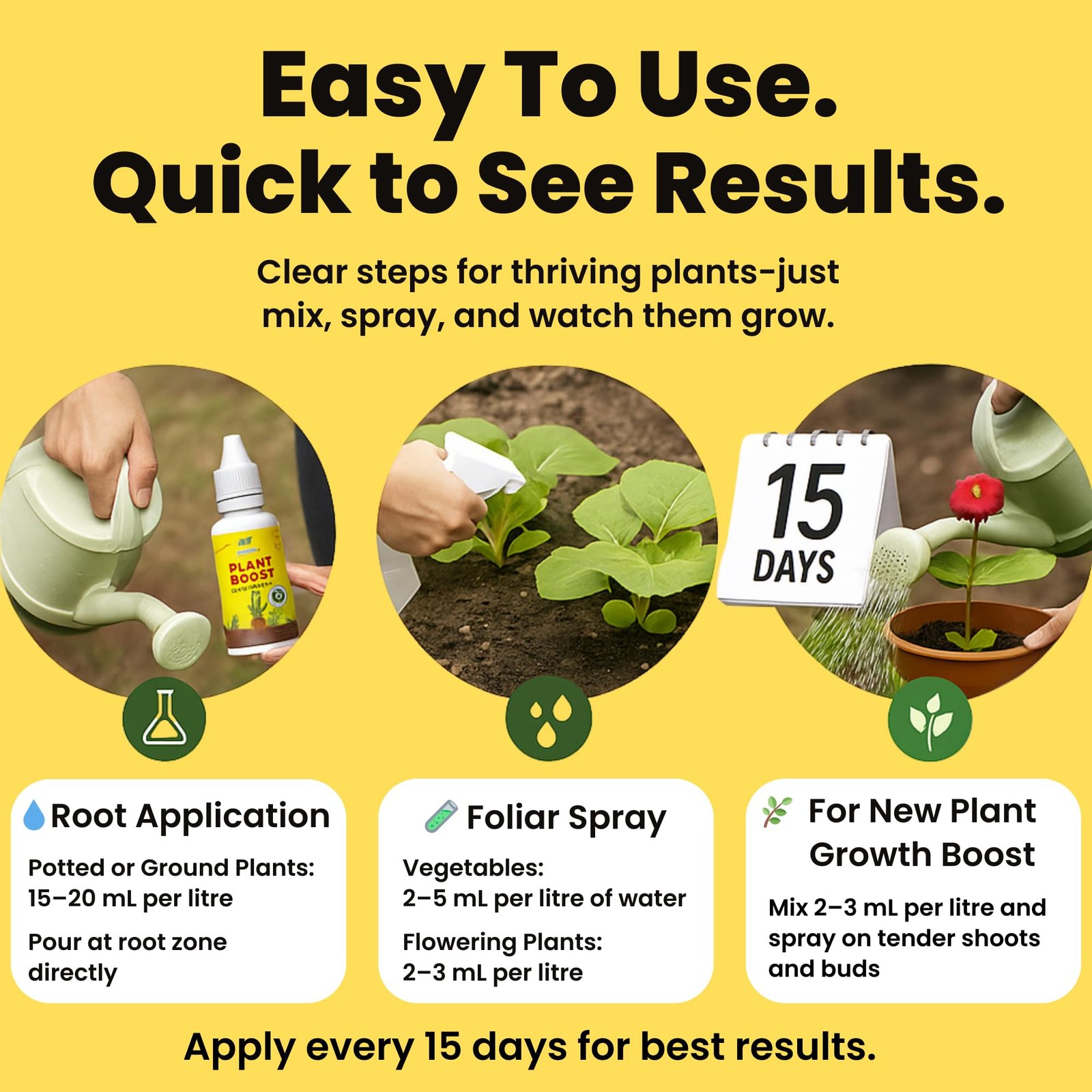 Utkarsh Plant Boost - Liquid Bio Fertilizer, Organic Growth Booster for Faster, Healthier Home Garden Plants, Ideal for Vegetables, Flowers, Herbs & Promotes Healthy Roots (Pack of 3 of 50 ml) - Image 4