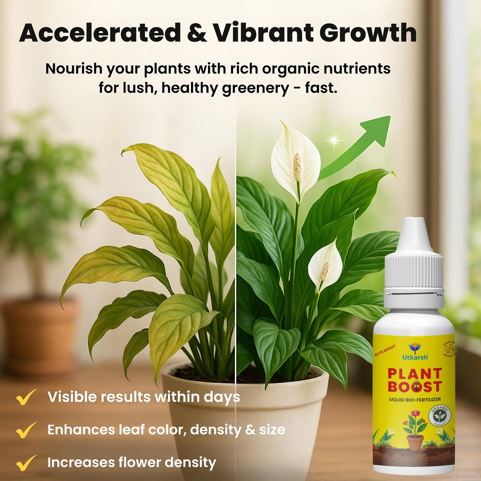 Utkarsh Plant Boost - Liquid Bio Fertilizer, Organic Growth Booster for Faster, Healthier Home Garden Plants, Ideal for Vegetables, Flowers, Herbs & Promotes Healthy Roots (Pack of 3 of 50 ml) - Image 9