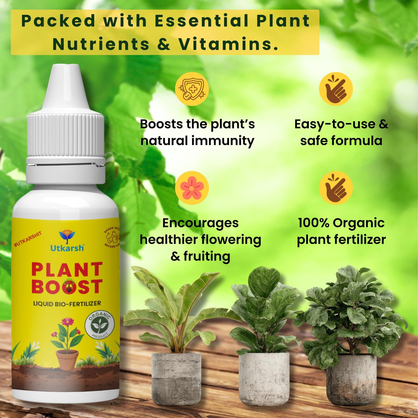 Utkarsh Plant Boost - Liquid Bio Fertilizer, Organic Growth Booster for Faster, Healthier Home Garden Plants, Ideal for Vegetables, Flowers, Herbs & Promotes Healthy Roots (Pack of 3 of 50 ml) - Image 7