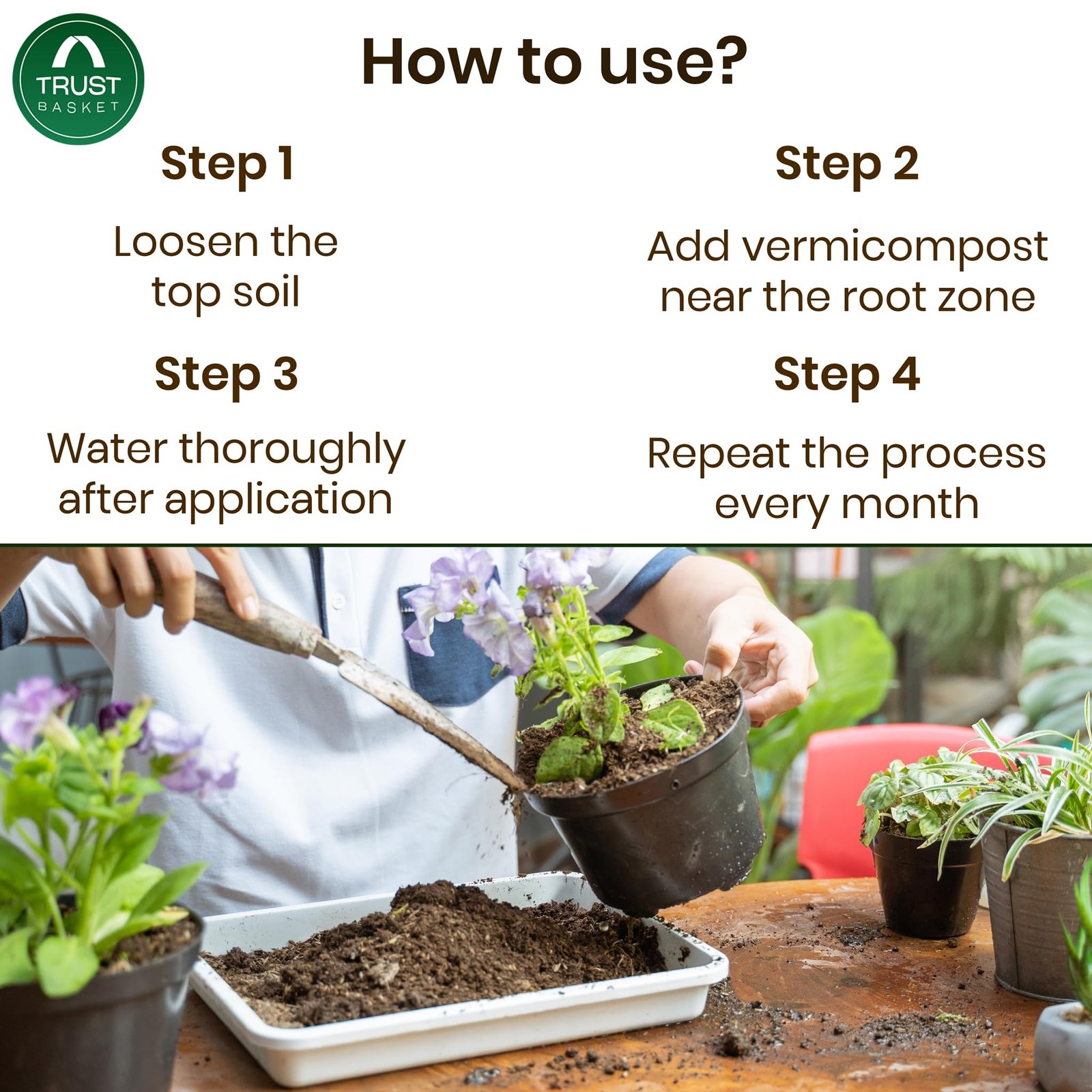 TrustBasket Vermicompost 10kg 100% Natural Organic Fertilizer for Plants, Nutrient-Rich Compost for Home Garden | Improves Plant Health, Water Retention & Soil Quality | Ideal for All Gardening Needs - Image 4